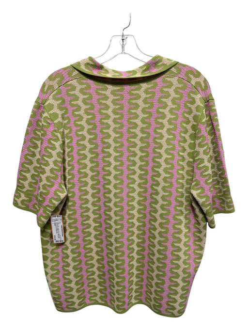 Sandro Size L Green, Pink, Cream Knit wiggle stripe Short Sleeve Button Down Top Green, Pink, Cream / L