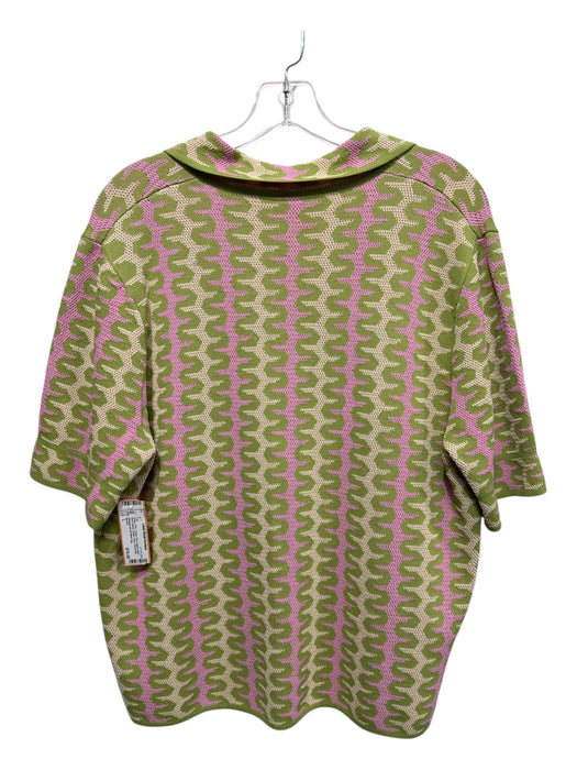Sandro Size L Green, Pink, Cream Knit wiggle stripe Short Sleeve Button Down Top Green, Pink, Cream / L