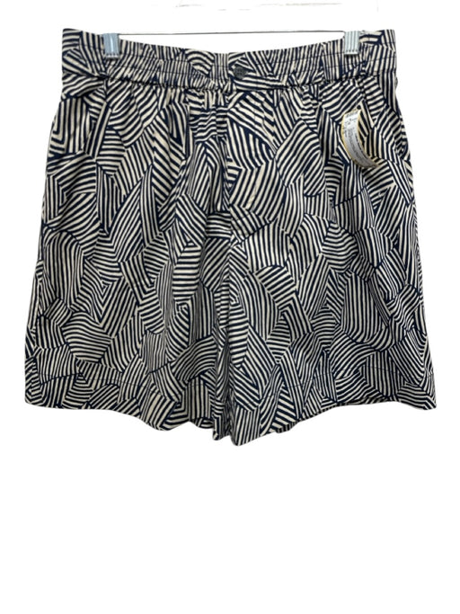 Staud Size L Navy blue & Cream Cotton Blend Abstract Stripes Zip & Button Shorts Navy blue & Cream / L