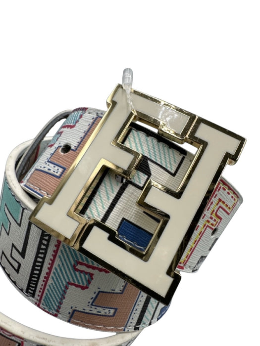 Fendi White & Multi Saffiano Leather Gold hardware Doodle Logo Belts White & Multi / L/XL