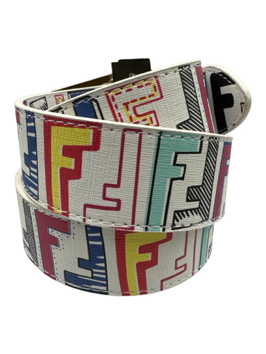 Fendi White & Multi Saffiano Leather Gold hardware Doodle Logo Belts White & Multi / L/XL
