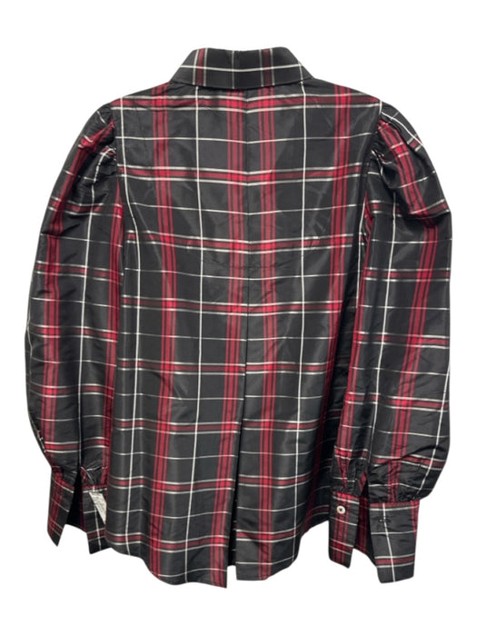 Gretchen Scott Size M Black, Red, White Silk Long puff sleeve Plaid Buttons Top Black, Red, White / M