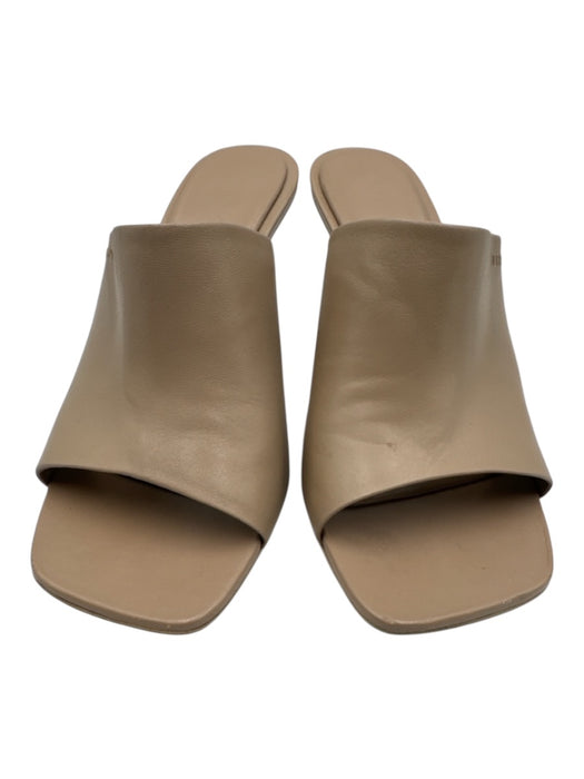 Ferragamo Shoe Size 9.5 Beige Leather Peep Toe Round Heel Mules Beige / 9.5