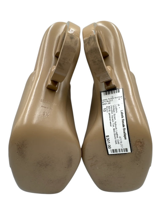 Ferragamo Shoe Size 9.5 Beige Leather Peep Toe Round Heel Mules Beige / 9.5