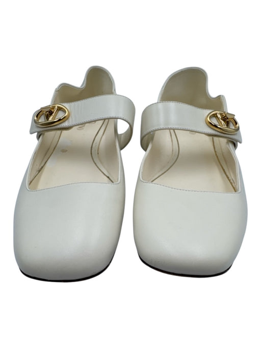 Valentino Garavani Shoe Size 41 White & Gold Leather Square Toe Logo Flats White & Gold / 41