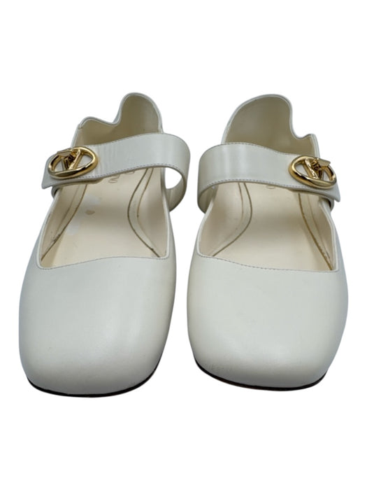 Valentino Garavani Shoe Size 41 White & Gold Leather Square Toe Logo Flats White & Gold / 41