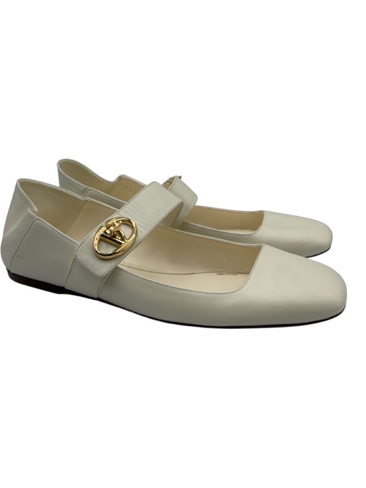 Valentino Garavani Shoe Size 41 White & Gold Leather Square Toe Logo Flats White & Gold / 41