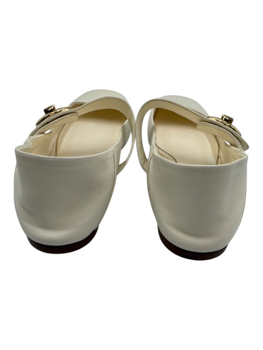 Valentino Garavani Shoe Size 41 White & Gold Leather Square Toe Logo Flats White & Gold / 41