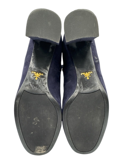 Prada Shoe Size 41 Navy Blue Suede leather Inner Side Zip Ankle Booties Navy Blue / 41