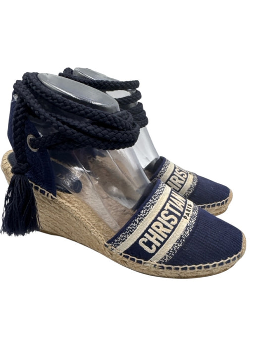 Christian Dior Shoe Size 41 Blue, White, Beige Canvas Espadrille Logo Wedges Blue, White, Beige / 41