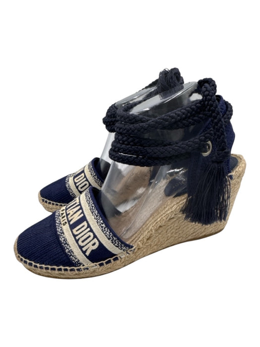 Christian Dior Shoe Size 41 Blue, White, Beige Canvas Espadrille Logo Wedges Blue, White, Beige / 41