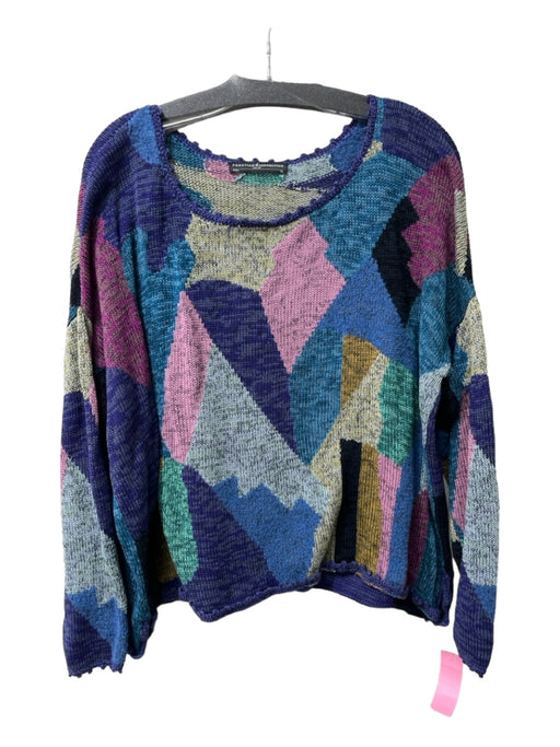 Peruvian Connection Size XL Blue, Pink & Purple Cotton Blend Long Sleeve Sweater Blue, Pink & Purple / XL