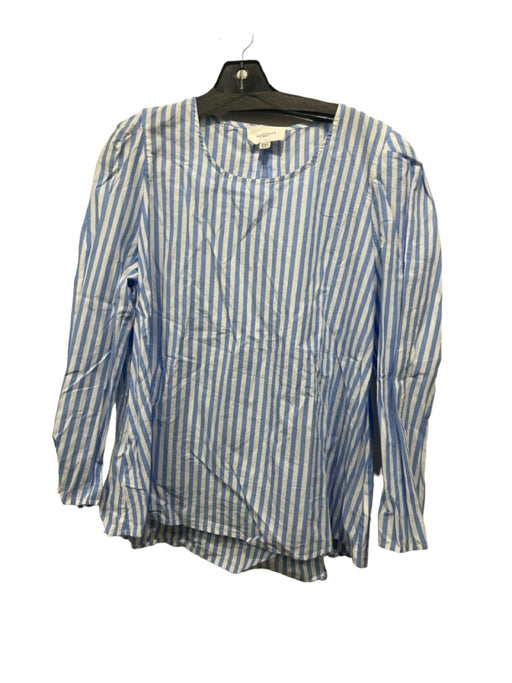 Pomander Place Size XXL White & Blue Cotton Long Sleeve Striped Top White & Blue / XXL