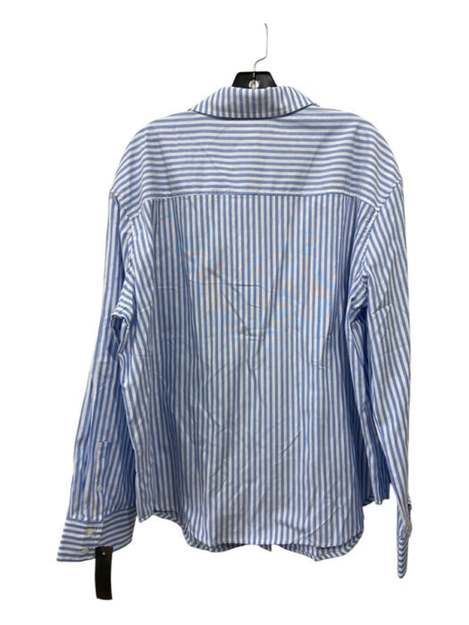 Tuckernuck Size XXL Blue & White Cotton Long Sleeve Striped Button Front Top Blue & White / XXL