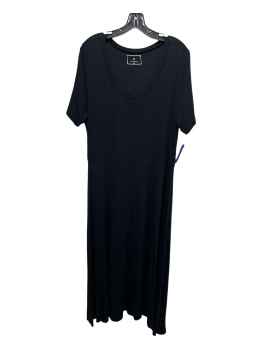 Tuckernuck Size XXL Black Bamboo Blend Round Neck Short Sleeve Midi Dress Black / XXL