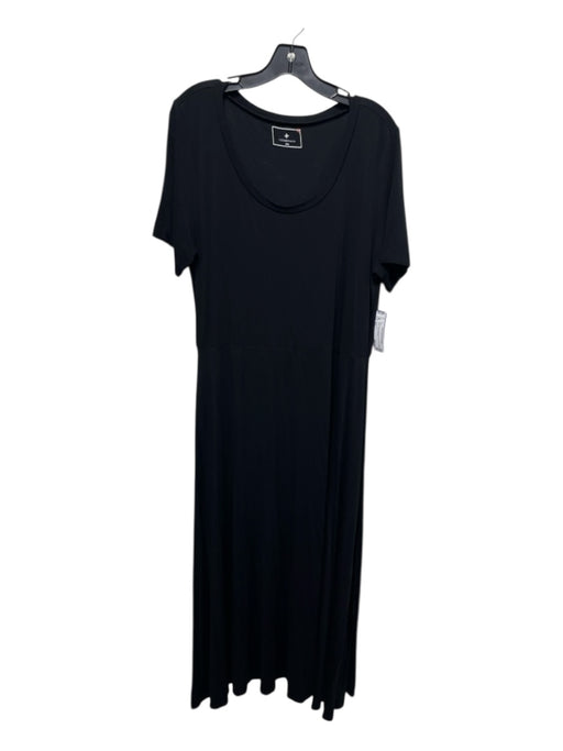 Tuckernuck Size XXL Black Bamboo Blend Round Neck Short Sleeve Midi Dress Black / XXL
