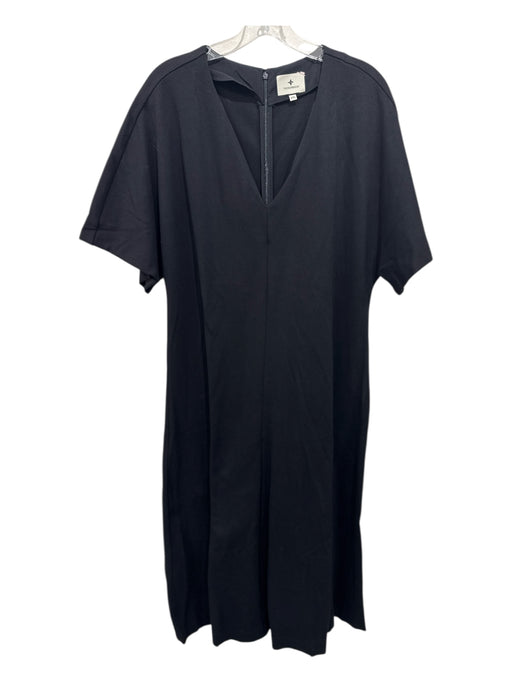 Tuckernuck Size XXL Black Cotton & Polyester Short Sleeve V Neck Midi Dress Black / XXL