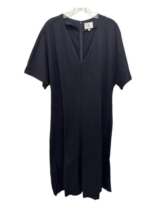 Tuckernuck Size XXL Black Cotton & Polyester Short Sleeve V Neck Midi Dress Black / XXL