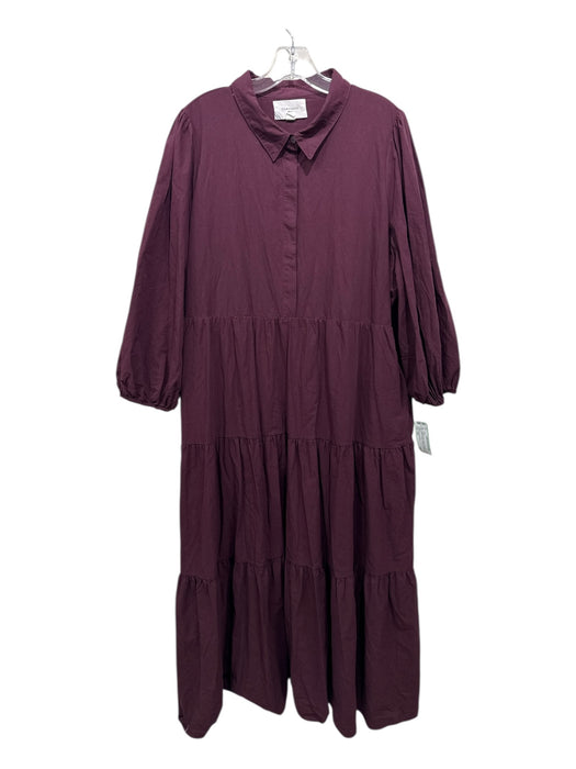 Pomander Place Size XXL Burgundy Red Cotton 1/2 Balloon Sleeve Tiered Midi Dress Burgundy Red / XXL
