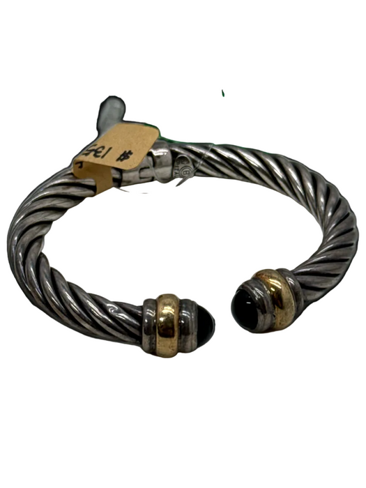 Burdick Co. Silver, gold & black 925 & 14k Onyx Rope Hinge Cuff Bracelet Silver, gold & black