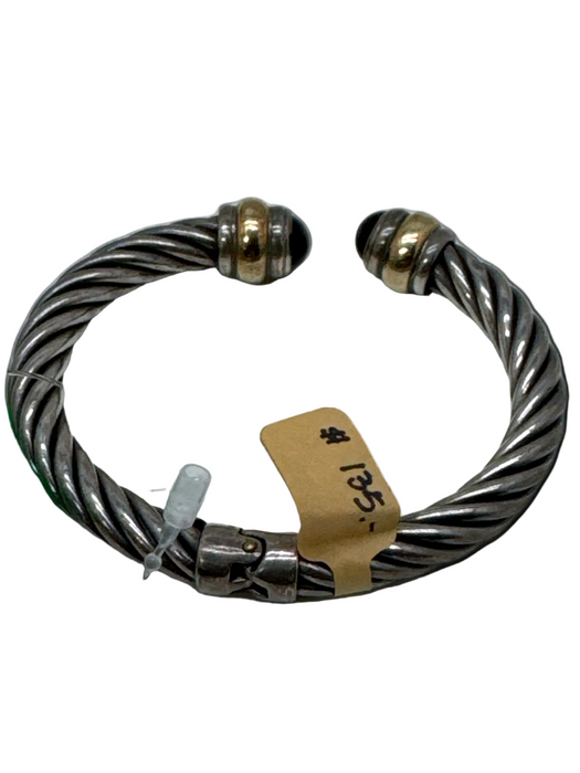 Burdick Co. Silver, gold & black 925 & 14k Onyx Rope Hinge Cuff Bracelet Silver, gold & black