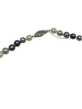 White & Blue Pearls Station Beads Insert Clasp 14k Gold Necklace White & Blue