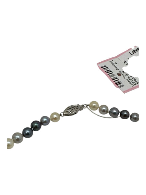 White & Blue Pearls Station Beads Insert Clasp 14k Gold Necklace White & Blue