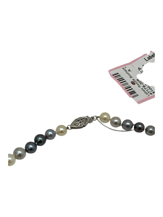 White & Blue Pearls Station Beads Insert Clasp 14k Gold Necklace White & Blue