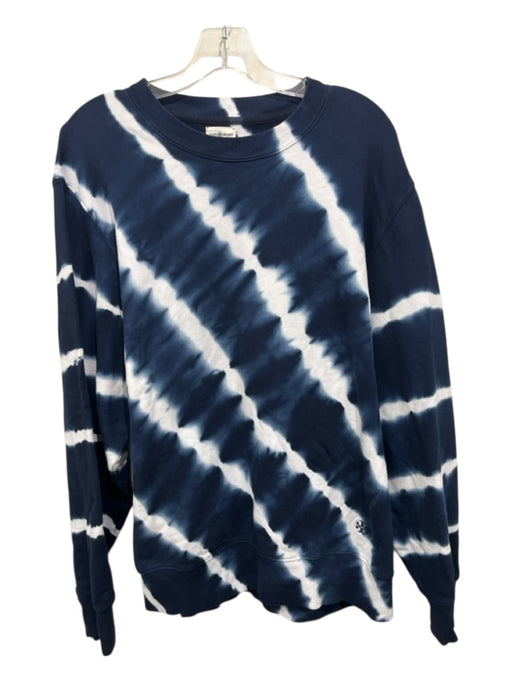 Tory Burch Size XL Navy & white Cotton Long Sleeve Tie Dye Striped Sweater Navy & white / XL