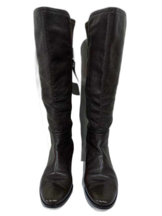 Cole Haan Shoe Size 9.5 Brown Leather & Nylon Stacked Heel Half Calf Boots Brown / 9.5