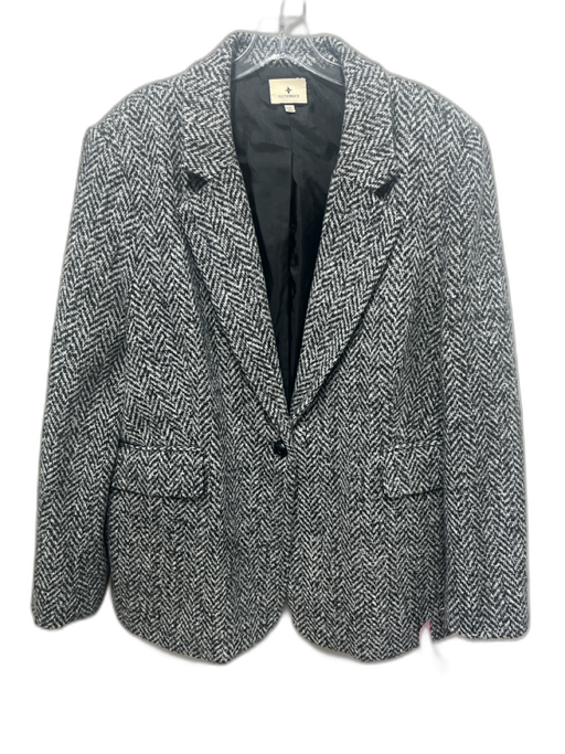 Tuckernuck Size XXL Gray & Black Polyester & Wool Lapel Chevron Midi Coat Gray & Black / XXL