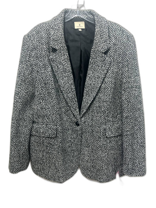 Tuckernuck Size XXL Gray & Black Polyester & Wool Lapel Chevron Midi Coat Gray & Black / XXL