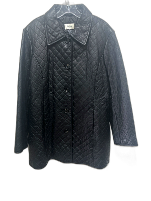 Neiman Marcus Size 1X Black Lamb leather Collar Quilted Button Up Midi Coat Black / 1X