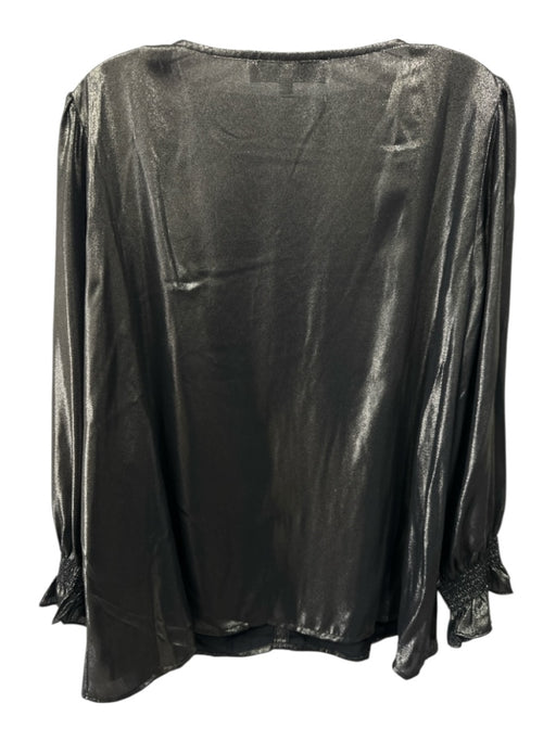 Tuckernuck Size XXL Black & Gold Polyester Shimmer V Neck Smocked Wrists Top Black & Gold / XXL