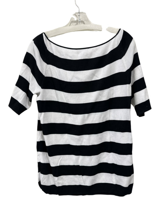 Lafayette 148 Size XXL Black & White Cotton Short Sleeve Stripe Scoop Neck Top Black & White / XXL