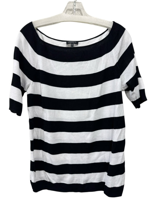 Lafayette 148 Size XXL Black & White Cotton Short Sleeve Stripe Scoop Neck Top Black & White / XXL