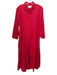 Pomander Place Size XXL Red Cotton Long puff sleeve Tiered Buttons Midi Dress Red / XXL