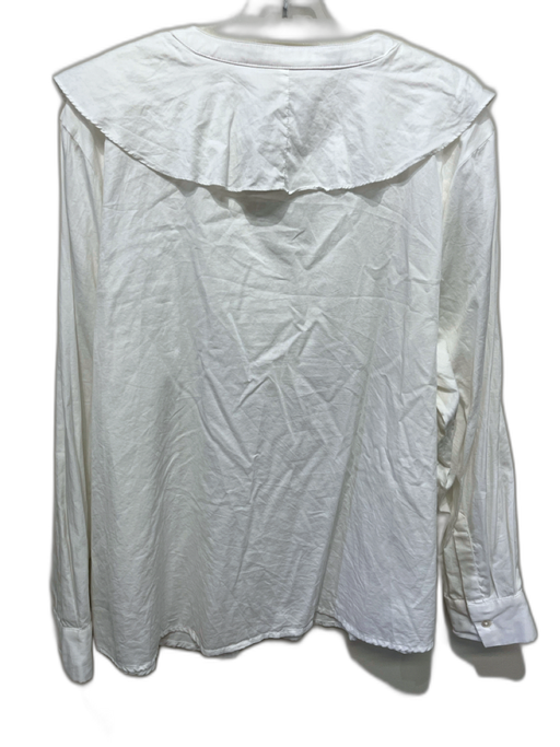 Tuckernuck Size XXXL White Cotton Long Sleeve V Neck Buttons Ruffle Collar Top White / XXXL