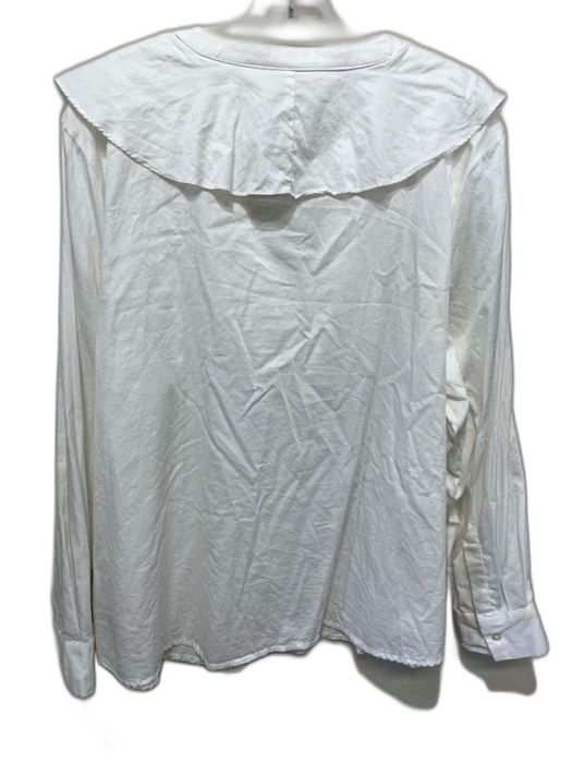 Tuckernuck Size XXXL White Cotton Long Sleeve V Neck Buttons Ruffle Collar Top White / XXXL