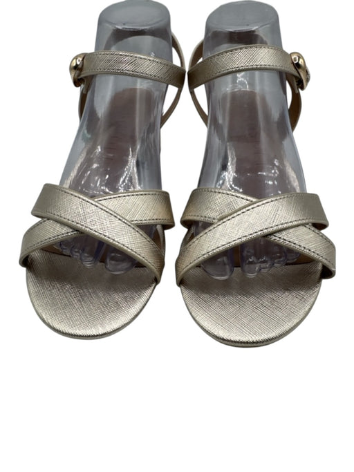 Aerosoles Shoe Size 9 Gold & Beige Patent Ankle Strap Criss Cross Sandals Gold & Beige / 9