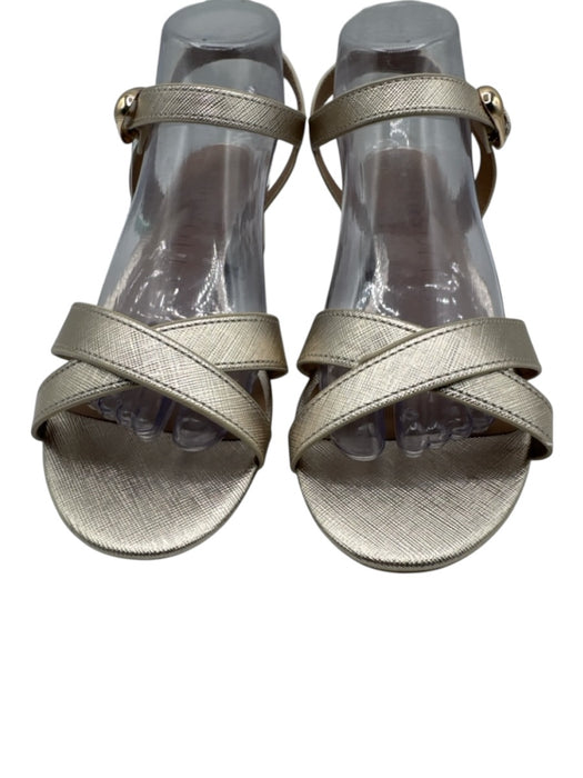 Aerosoles Shoe Size 9 Gold & Beige Patent Ankle Strap Criss Cross Sandals Gold & Beige / 9