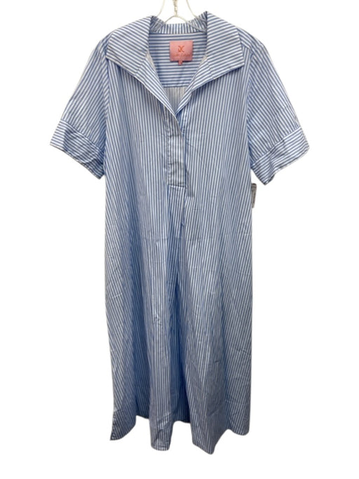 Quiet Culture Size xl/xxl Blue & White Cotton Blend Short Sleeve Striped Dress Blue & White / xl/xxl