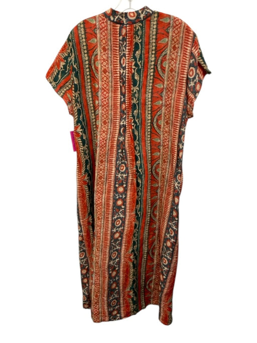 Peruvian Connection Size XXL Red, Green, Blue Linen Short Sleeve V Neck Dress Red, Green, Blue / XXL
