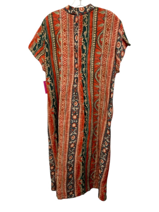 Peruvian Connection Size XXL Red, Green, Blue Linen Short Sleeve V Neck Dress Red, Green, Blue / XXL