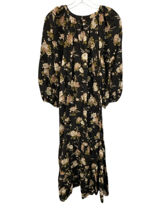 Tuckernuck Size XXL Black, Pink, Green Linen Half Puff Sleeve Floral Maxi Dress Black, Pink, Green / XXL