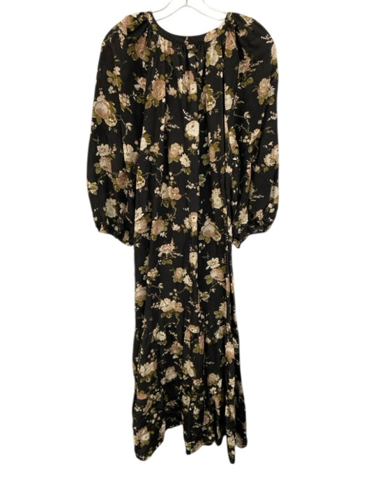 Tuckernuck Size XXL Black, Pink, Green Linen Half Puff Sleeve Floral Maxi Dress Black, Pink, Green / XXL