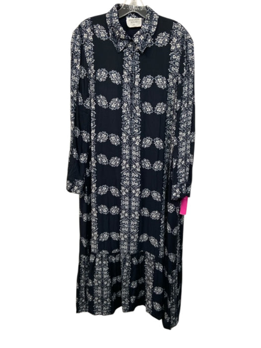 Hyacinth House Size XXL Navy & white Rayon Long Sleeve Floral Maxi Dress Navy & white / XXL