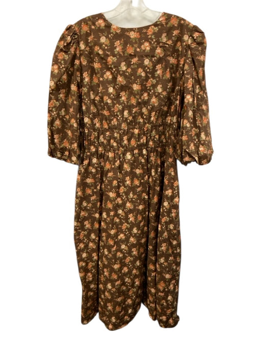 Tuckernuck Size XXL Brown, Orange, Green Cotton Long puff sleeve Floral Dress Brown, Orange, Green / XXL
