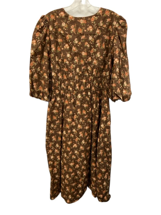 Tuckernuck Size XXL Brown, Orange, Green Cotton Long puff sleeve Floral Dress Brown, Orange, Green / XXL