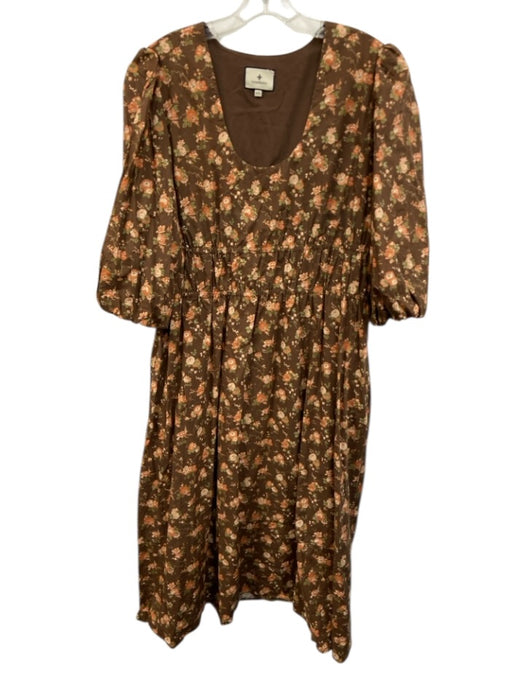 Tuckernuck Size XXL Brown, Orange, Green Cotton Long puff sleeve Floral Dress Brown, Orange, Green / XXL